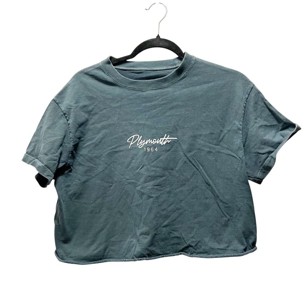 Brandy Melville Plymouth 1964 Gray Short Sleeve Cropped Boyfriend Shirt Size M